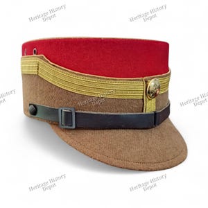 German Cap Handmade SA Kepi for Collectors Brown Wool Hat Red Top Golden Cap For Reenactment Historical Military Hat Cosplay Gift for Him