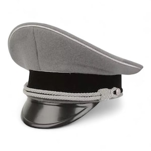 Handmade German Cap Officer Hat Collectible for reenactors Silver Military Style Dress Cap Vintage Stone Grey visor Historical Gift for Him