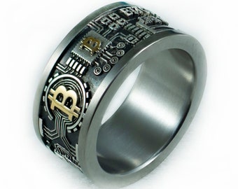 Bitcoin Titanium edition Ring, BTC, Crypto ring, Gold B