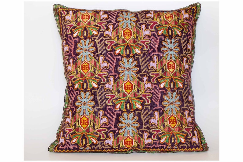 Pure silk Uzbek suzani pillow,full stitching Embroidered Pillow,Home Decor pillow Boho pillow,Tapestry pillow 16.5 x 16.5 inch