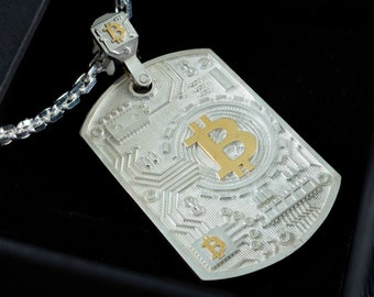 Bitcoin Necklace, Crypto necklace, Gold B white,  BTC