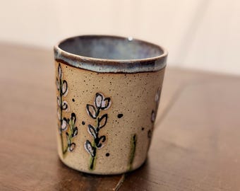 Handmade Ceramic Tumbler | Pottery Coffee Cup | Handleless Mug | Lavender, or Holiday Cup | Handmade Pottery Drinkware