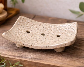 Handmade Ceramic Soap Dish with Drainage Holes | Raised Soap Saver | Pottery Soap Holder | Bathroom Decor | Kitchen Sink Soap Tray