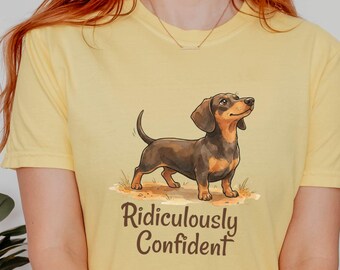 Chemise teckel drôle, t-shirt Doxie ridiculement confiant, cadeau pour amoureux des chiens teckel, chemise maman chien Weiner, vêtements Doxie courageux
