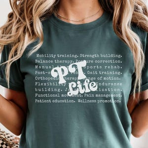 Camiseta de fisioterapia, camiseta con nube de palabras de fisioterapeuta, camiseta de terapia de rehabilitación, regalo para estudiantes o terapeutas de fisioterapia