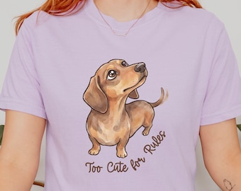 Camiseta linda de perro salchicha, camiseta "Too Cute for Rules Doxie", regalo para amantes de los perros salchicha, camiseta para mamá de perro salchicha, ropa de perro travieso
