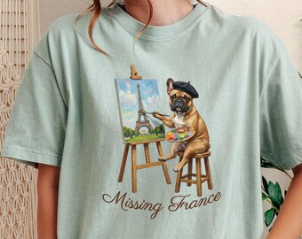 Vintage French Bulldog Shirt, Paris Artist Frenchie Tee, Frenchie Mom Gift, Comfort Colors Dog Lover Shirt, Cute French Bulldog Gift