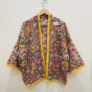 Phulkari Kimono women short Bohemian Jacket gift for her duster for party