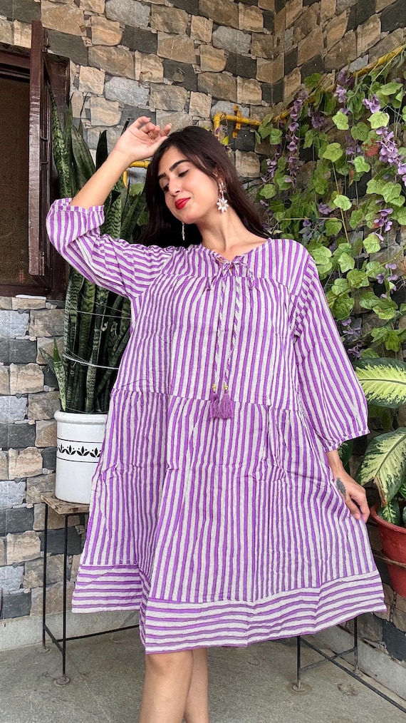 open lace back dress Purple Check Sleeveless Cotton Dress for Women main image 1