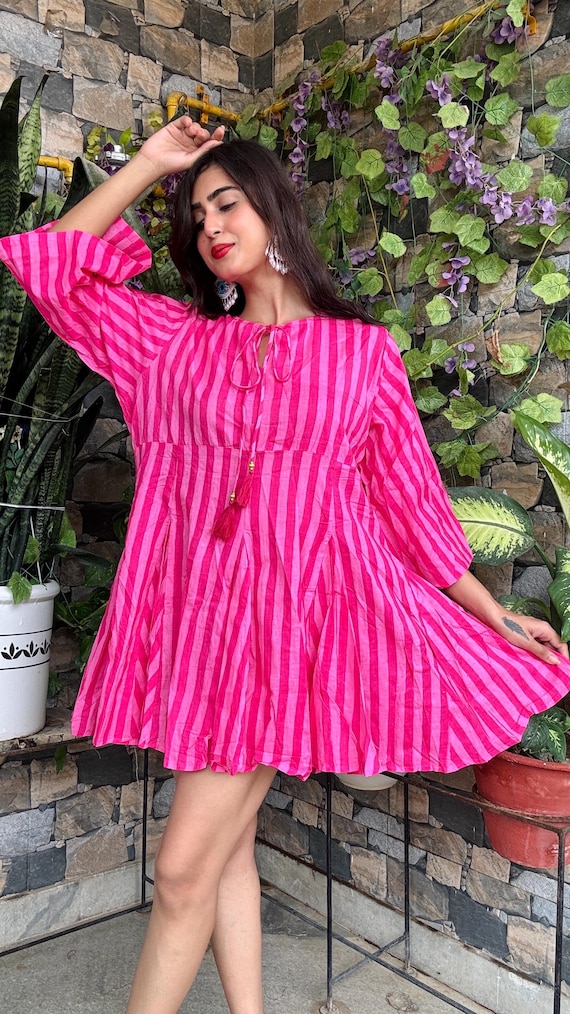 Cotton Stripe Short Dress Women Boho Midi Dress Gift for Bridesmaid - Etsy