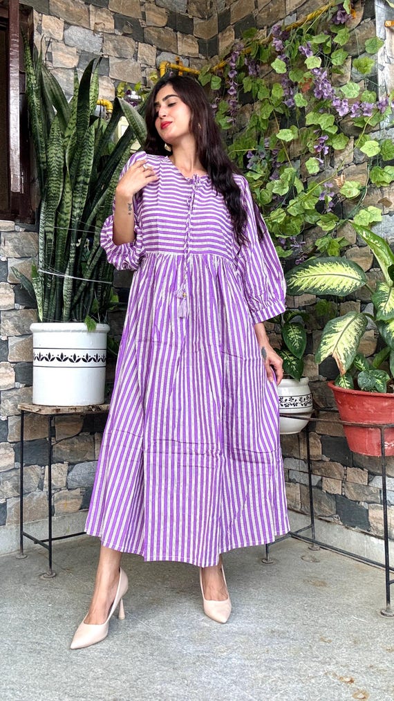 ladies striped summer dresses Women Purple long Dress: Vacation Wear bridesmaid boho Party Dress Shirt dress