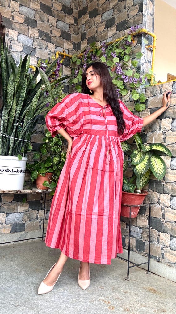 Cotton Stripe Dress: Bohemian Summer Women Maxi Dress Gift for Her - Etsy  New Zealand