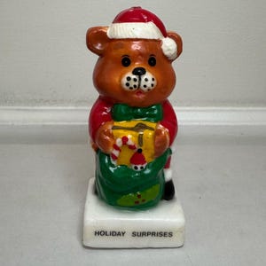 Vintage CandleGram Christmas Bear Candle: Hand-Painted Holiday Decor