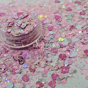 Pink & Silver Heart Glitter Mix: Iridescent Chunky Flakes