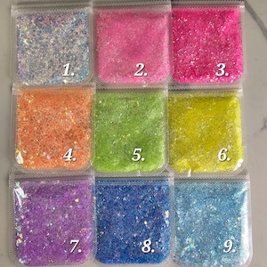 Iridescent Chunky Glitter Mix for resin, nails, tumblers, jewelry, arts, and all types of crafts and projects.