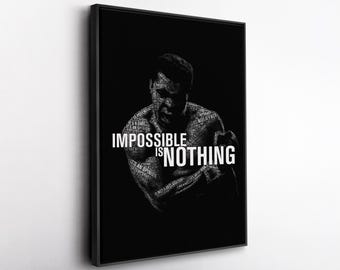 Muhammad Ali “Impossible Is Nothing” Canvas – Motivational Boxing Legend Wall Art, Inspirational Quote Print, Gift for Fighters & Fans