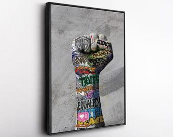 Graffiti Fist Power Wall Art – Urban Street Art Canvas Print, Empowerment Artwork, Framed Bold Decor for Home