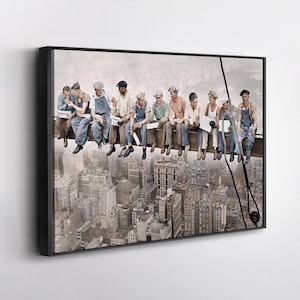 Lunch Atop a Skyscraper Color Canvas – NYC Ironworkers Wall Art, Iconic Vintage Photo, Industrial Decor, Construction Worker Print