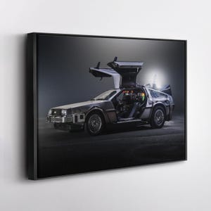 Back to the Future DeLorean Canvas – 80s Sci-Fi Movie Wall Art, Time Machine Poster Print, Retro Film Decor, Gift for Movie Lovers