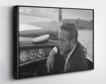 Paul Newman in a Boat Canvas – Vintage Hollywood Icon Wall Art, Retro Nautical Decor, Classic Film Star Print, Gift for Cinema Lovers