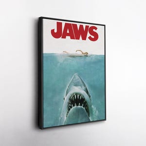 Jaws Movie Poster Canvas – 1975 Classic Horror Film Print, Retro Ocean Thriller Wall Art, Shark Attack Decor, Gift for Movie Lovers