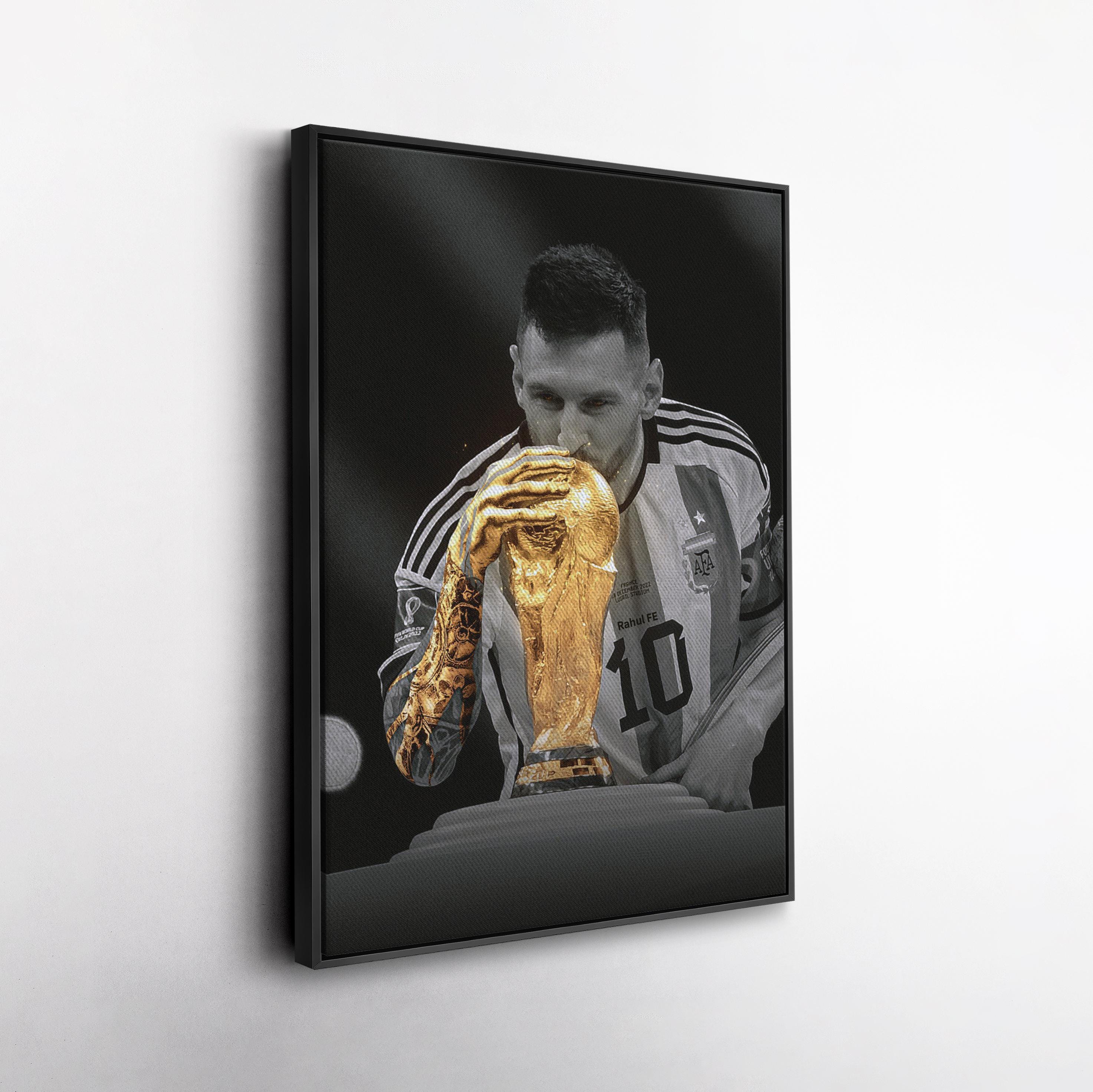 Lionel Messi Kissing World Cup Canvas – Argentina Football Icon