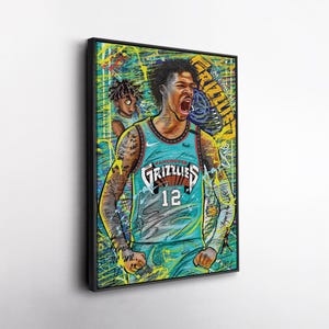 Ja Morant Graffiti Canvas – Street Art NBA Poster, Memphis Grizzlies Wall Decor, Urban Basketball Print, Gift for Ja Morant Fans