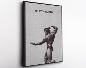Arnold Schwarzenegger Quote Canvas – “Get Better Every Day” Wall Art, Gym Motivation Print, Bodybuilding Decor, Fitness Gift for Him