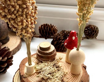 Mossy Log Stack Spray Holder Wooden Mushrom Hamster Enrichemnt Safe Chew Toy