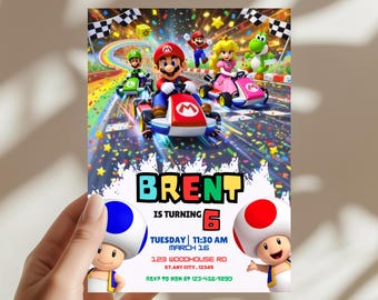 Premium Super Mario Kart Birthday Invitation: Editable Super Mario (5x7) (Digital) 0030