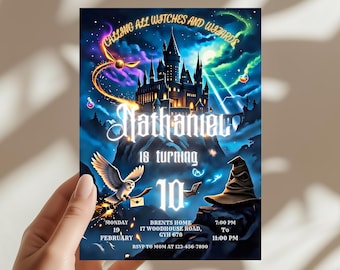 Zauberer Geburtstagseinladung, Hexen Party Einladung, Zauberhaftes Magisches Thema Vorlage (Digitaler Download) 0089