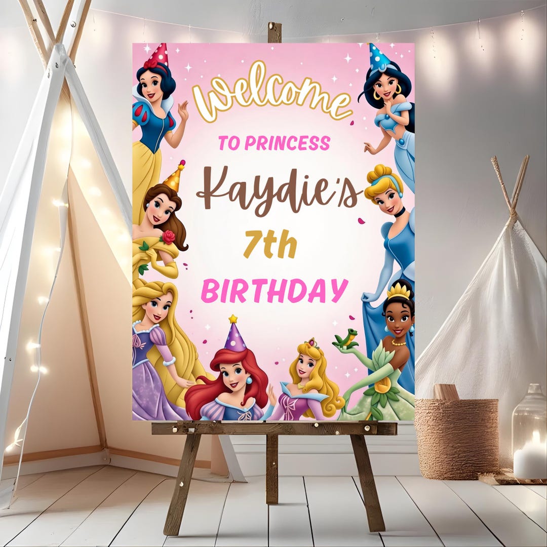 Welcome Princesses Princess Birthday Welcome Sign, Four Ever A Princess Themed Party Decor ...