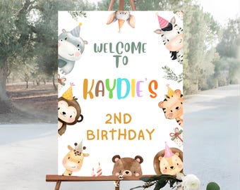 Partytiere Willkommensschild Bearbeitbare Tiere Geburtstagsparty Yard Zeichen Dekoration Druckbare Vorlage Druckbarer digitaler Download