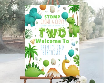 Dinosaurier Geburtstag Willkommensschild, Dinosaurier 2.Geburtstagsparty, druckbares Willkommensschild