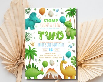 Dinosaurier Jungen Geburtstagseinladung, Printable Geburtstag einladen, Dino 2.Geburtstagsparty