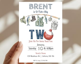 O-Fish-Ally Two Birthday Invitation: Fishing Kids Party Invitation Card (Digital Download) 0059