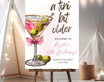Bearbeitbares Martini Geburtstag Willkommensschild, Kokette Party Dekor (Digitaler Download)