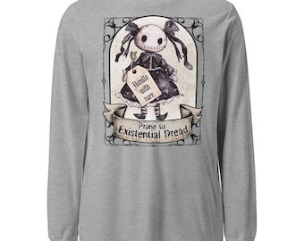 Gruselig-süsses Gothic Doll Langarm Shirt: Minimalistische Dreads, schwarzer Humor