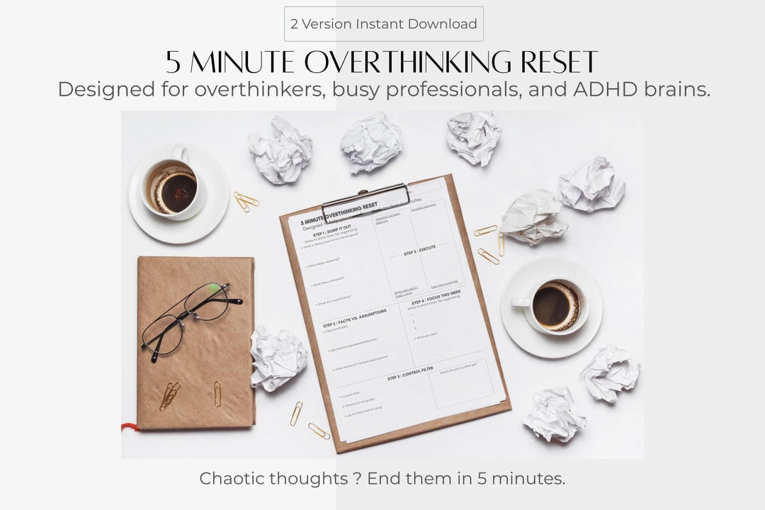 ADHD Overthinking Reset Printable | 5-minute Mental Clarity Worksheet ...