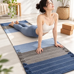 Handvävd yogamatta i bomull, indisk meditationsmatta, pilatesmatta 24x72