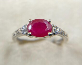 Oval Ruby Ring Sterling Silver : Minimalist Handmade Statement Jewelry Gift For Her