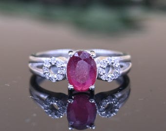 Handmade Ruby Gemstone Ring: Sterling Silver Band, Bridal Jewelry