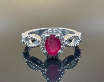 Ruby Gemstone 925 Sterling Silver Ring: Promise, Birthday Gift