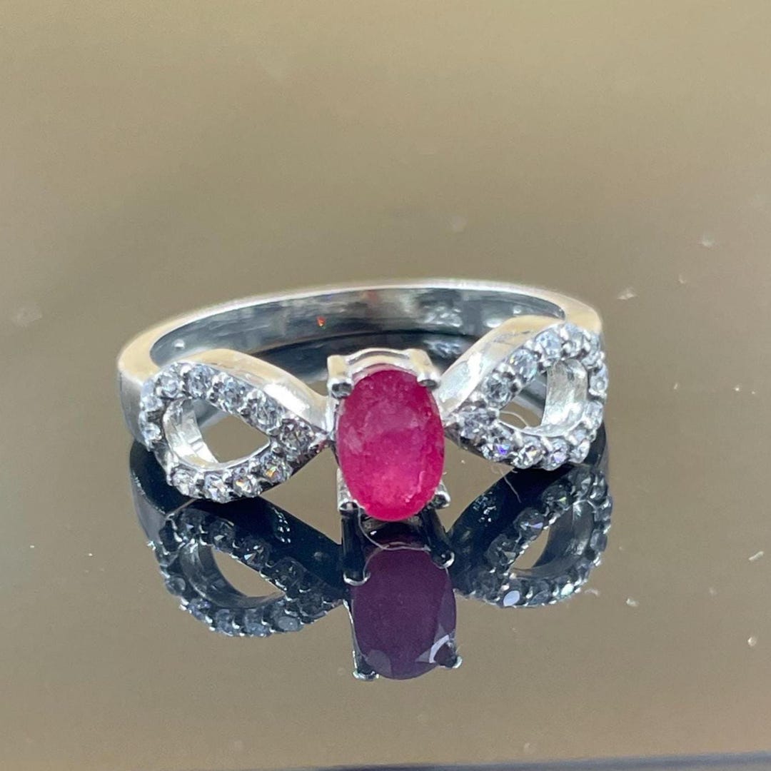 natural ruby silver ring, dainty ruby ring, stackable... Genuine Ruby and White Quartz Accent Ring, 925 Sterling Silver ...