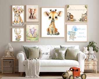 Juego de 30 impresiones de animales de safari para guardería • Decoración de jungla en acuarela (descarga digital) Arte de pared más vendido