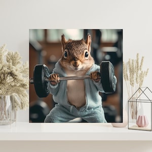 Funny Squirrel Gym Art: Quirky Animal Lifting Weights (Digital Download)