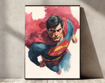 Vintage op stripboek geïnspireerde aquarelafdruk | Digitale download | Nerdy woondecoratie *Bestseller muurkunst