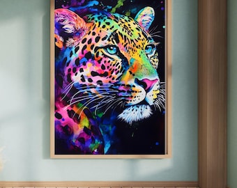 Muurkunst neon luipaard muurkunst dierenprint digitale download * Bestseller muurkunst