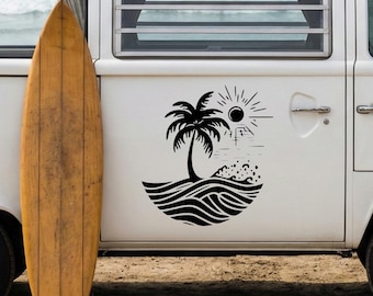 Tropical Island RV Decal, California Beach Life Sticker, Waikiki Surfer Van Wrap, Coastal Summer Livery