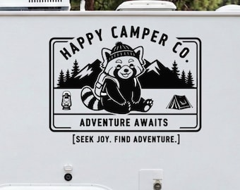 Raccoon Decal, Adventure Livery, Mountain Art, Forest Animal Vinyl, Camping Badge Sticker, Caravan Decal